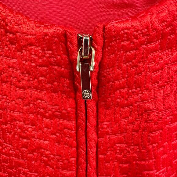 Tory Burch Sz 12 Dress Red Silk Front Zip Sheath Sleeveless Formal Fancy Pockets - Picture 4 of 7